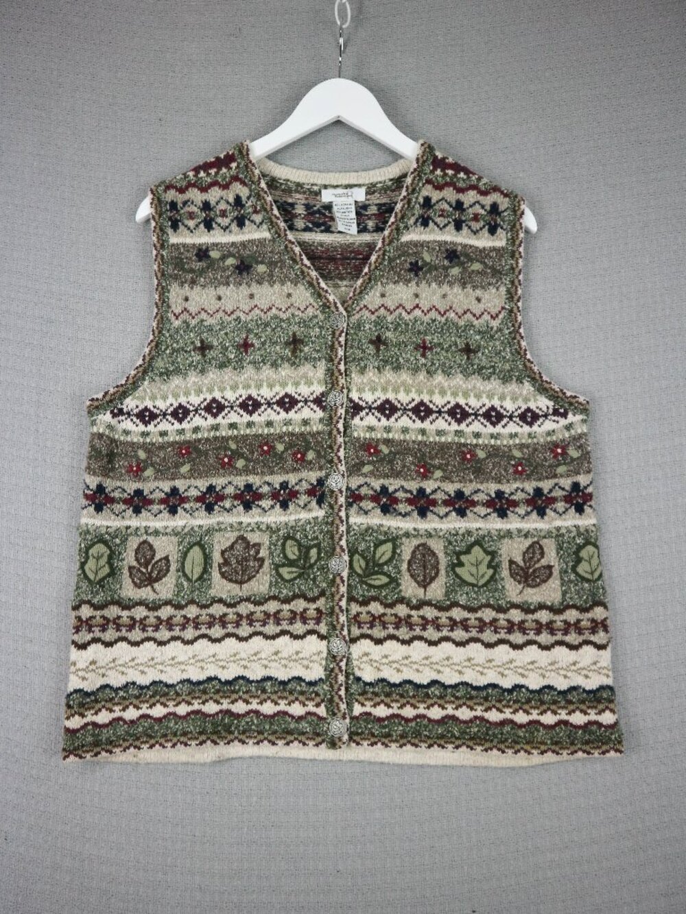 Northern Reflection VTG 2000's Embroidered Autumn Fall Button Up Sweater Vest L